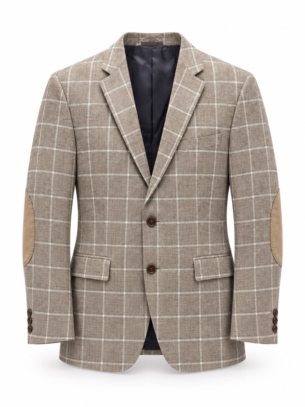 Hugo Boss Beige Windowpane Check Blazer with Elbow Patches
